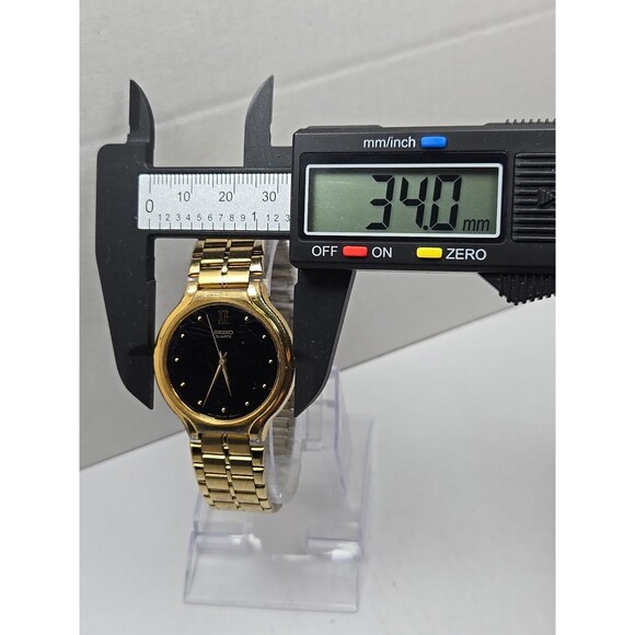 Seiko Quartz V701 6K09 Gold Tone Black Dial Mens Dress Watch New Battery Vintage - Picture 6 of 16